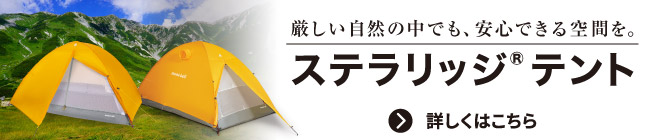 ステラリッジテント2張と山の背景のコラージュ